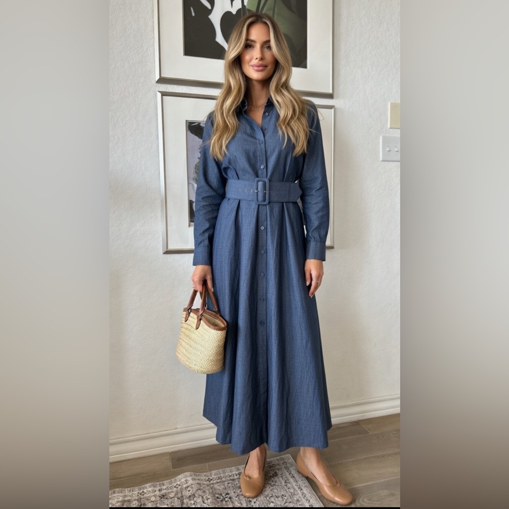 Tuckernuck X India Hicks Comporta Chambray Maxi Dress Sz M Ret $278